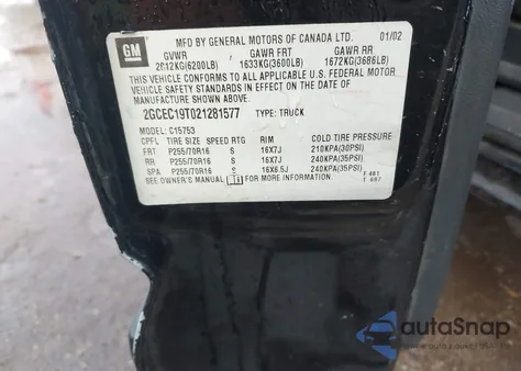 2002 Chevrolet Silverado 1500 Ls z USA, uszkodzony, nr VIN 2GCEC19T021281577